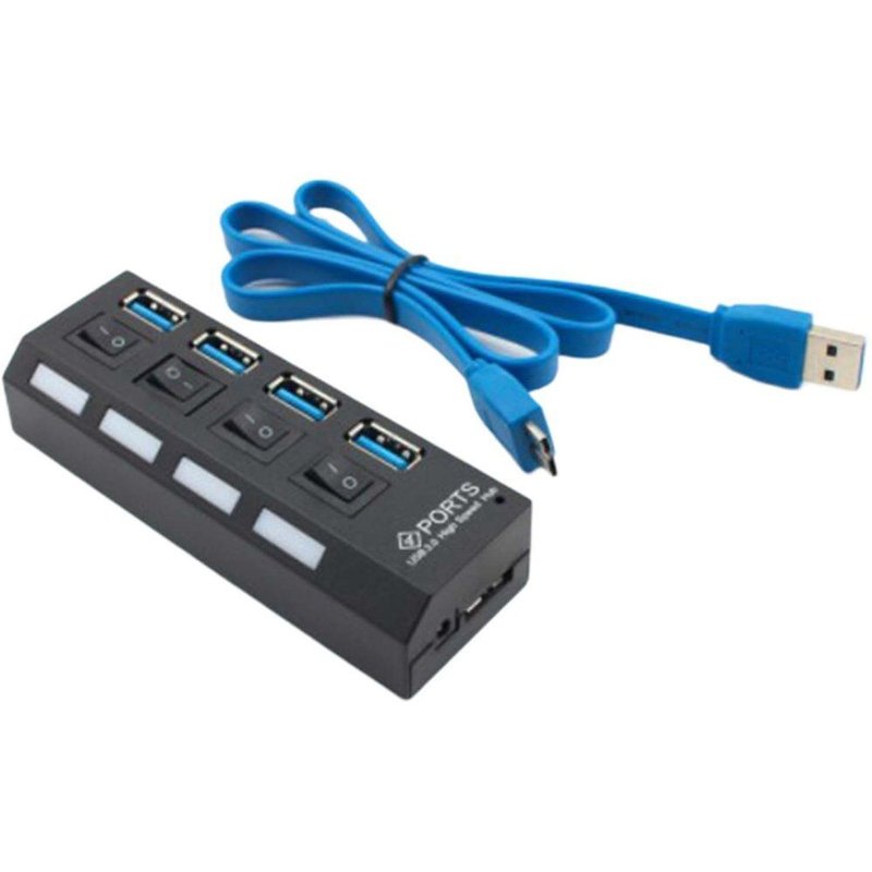 Hub usb 3.0 à 4 ports avec commutateur, haute vitesse, LED, répartiteur Portable mince, extension multi-ports