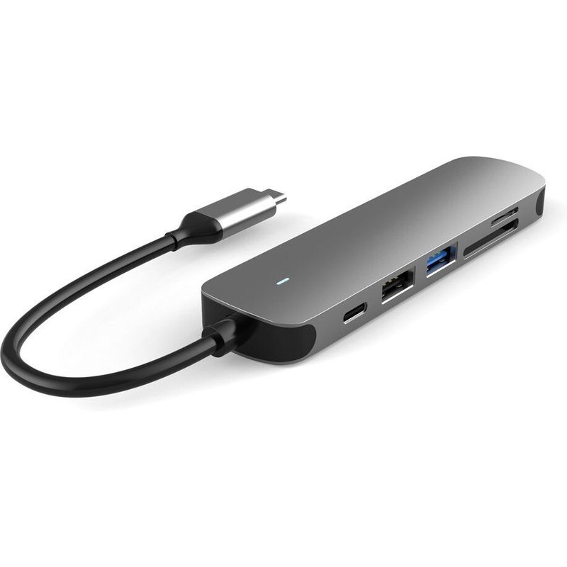 Adaptateur Hub USB C 6-en-1 en alliage d'aluminium, adaptateur de Type C vers HDMI, lecteur de cartes TF, Ports USB 3.0