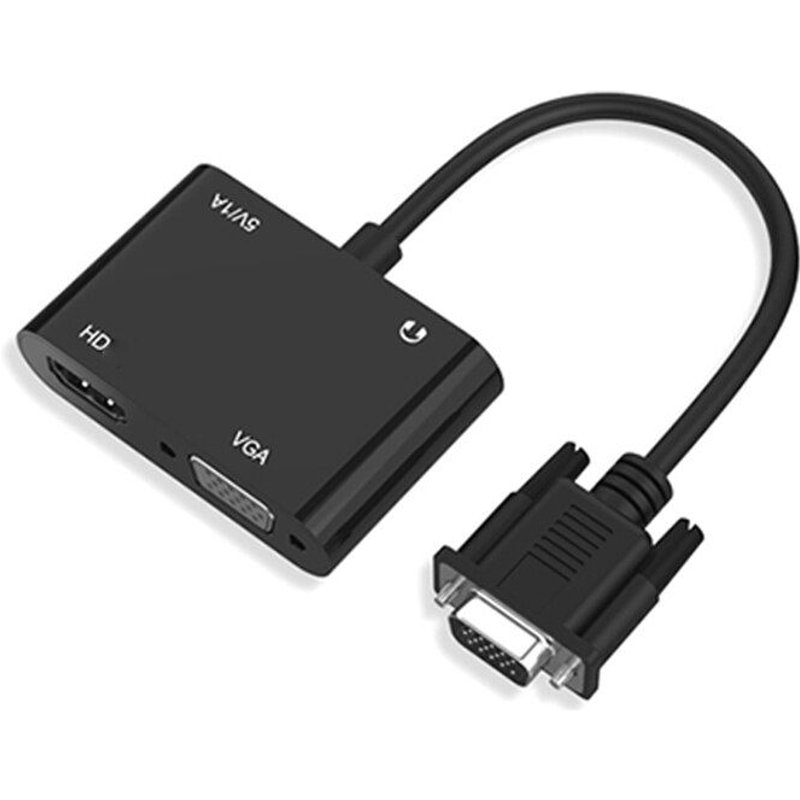 Convertisseur Hub 2 en 1 pour projecteur DVD et TV intelligente, adaptateur VGA vers HDMI, 1080P HD, Installation Simple