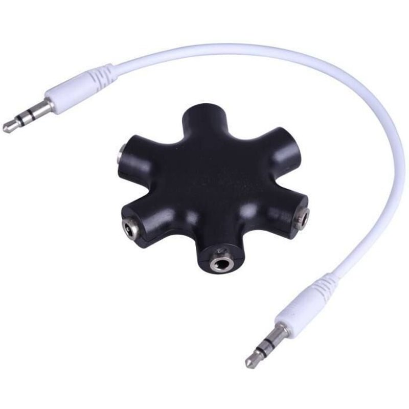 Séparateur Audio Portable 3.5mm Jack 6 multi-ports 3.5 Aux, cordon séparateur pour casque, convertisseur adaptateur multiple pour haut-parleur et Microphone