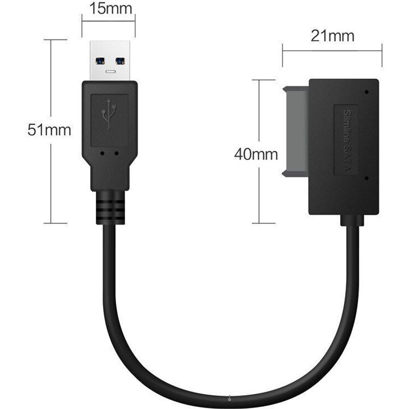 Câble adaptateur USB pour PC portable, 35cm, 6P + 7P CD DVD Rom SATA à USB 2.0, 13 broches