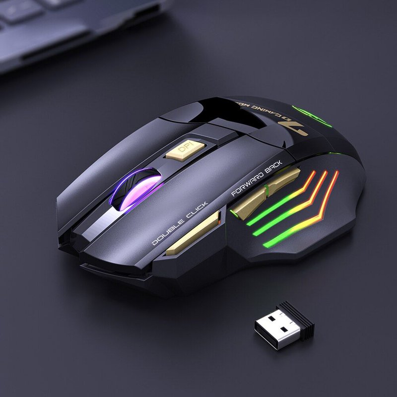 Souris de jeu ergonomique sans fil, Rechargeable, 2.4GHz, DPI, pour ordinateur de bureau, PC, Laptop, périphérique silencieux et réglable, rvb, 7 boutons