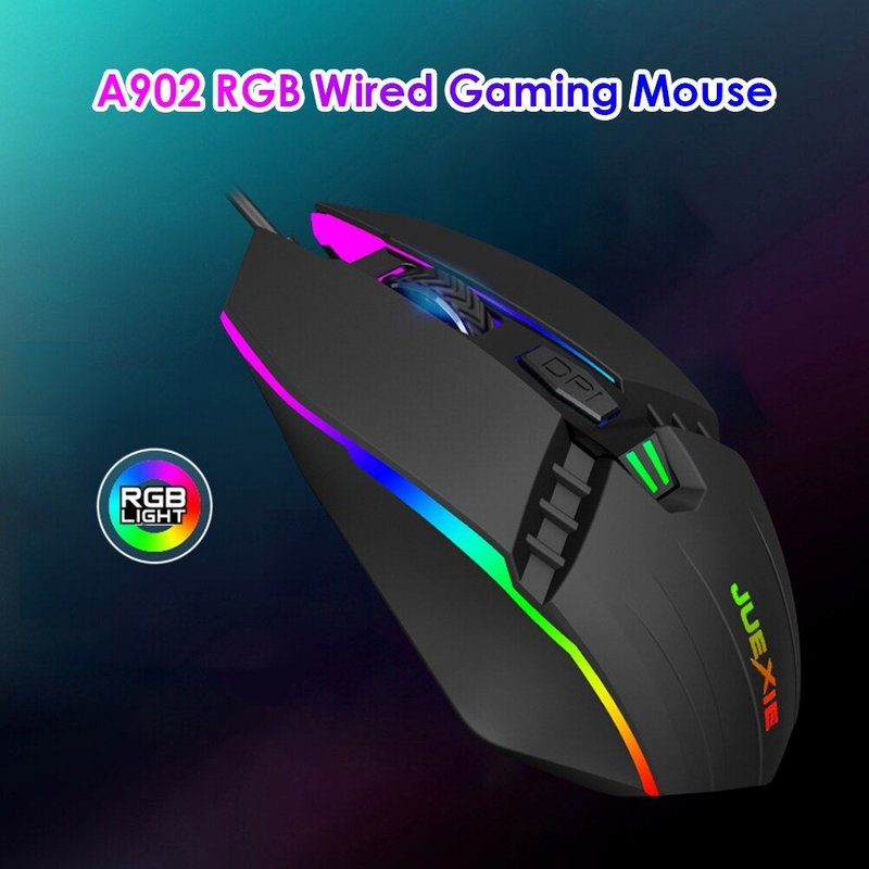 Souris optique de jeu A902, pour ordinateur de bureau et portable, avec rétro-éclairage RGB, câble USB