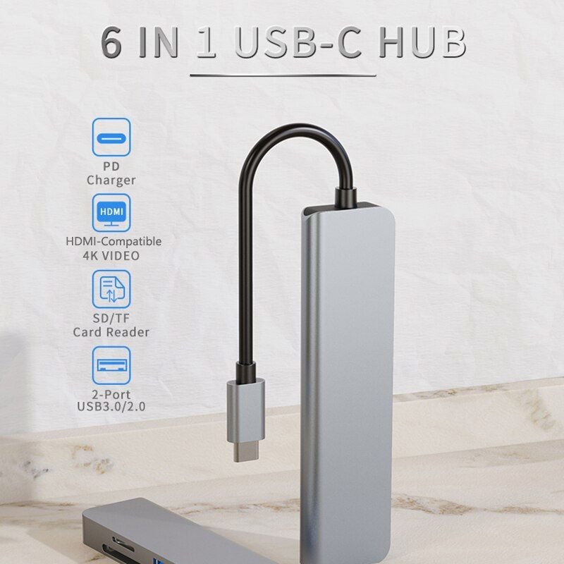 HUB 6 en 1 USB type-c vers USB 3.0 /2.0 HDMI, lecteur de cartes Compatible avec Huawei Mate 30, Samsung S10 USB-C