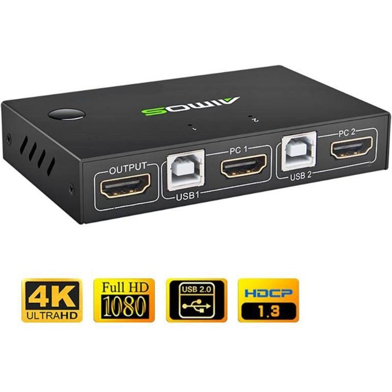 Séparateur de commutateur USB KVM4K compatible HDMI, pour le partage de moniteur, clavier et souris, décryptage EDID/HDCP adaptatif, système ESD intégré