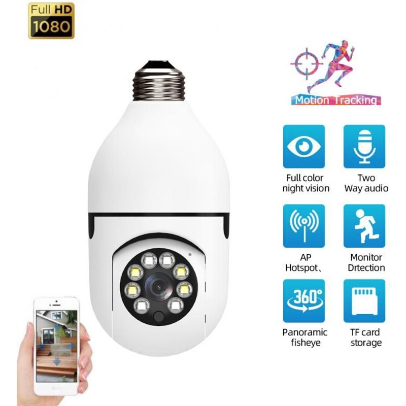Caméra de Surveillance PTZ Wifi 360 P, panoramique 1080 °, dernier modèle, prise d'ampoule E27, sécurité pour la Surveillance de la vidéosurveillance