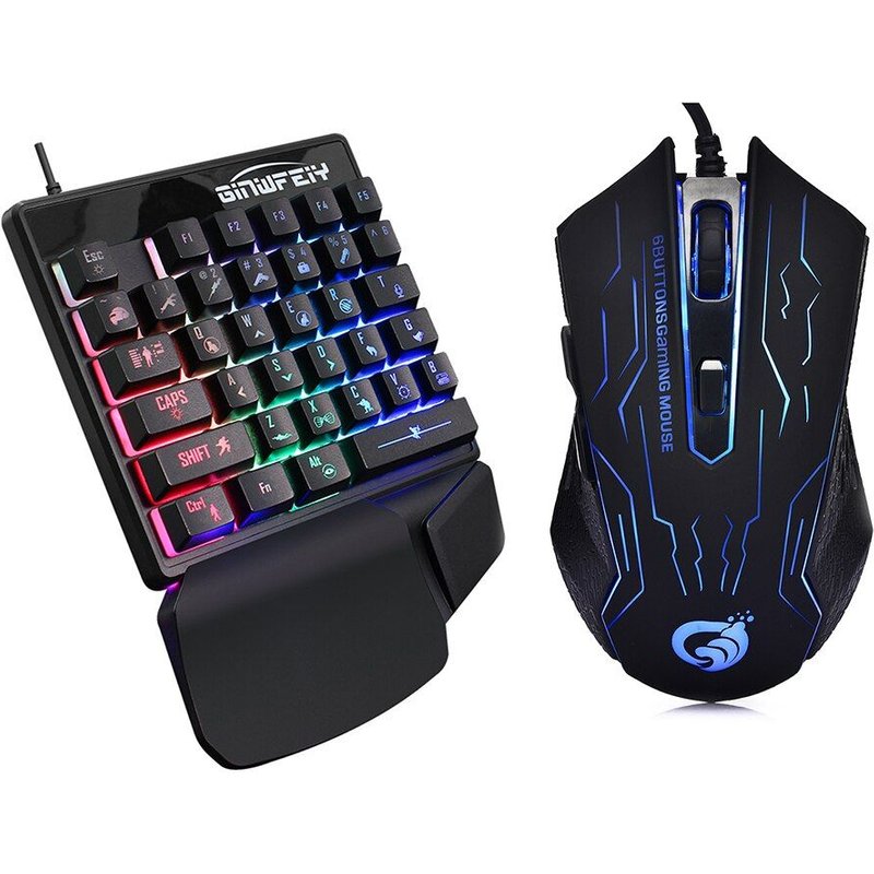 clavier mécanique et souris à câble USB 2.0, 35 touches, rétro-éclairage rvb, une main, ergonomique, silencieuse, pour ordinateur portable