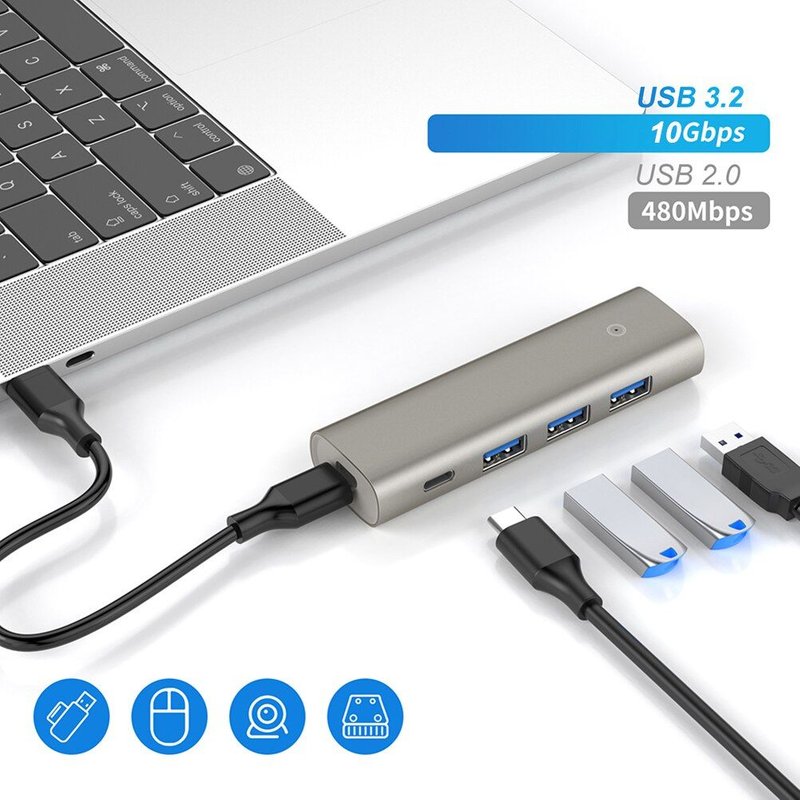 adaptateur HUB 4 en 1, 10Gbps, Transmission de données à grande vitesse, USB 3.2, 4 Ports type-c, station d'accueil pour ordinateur portable et de bureau