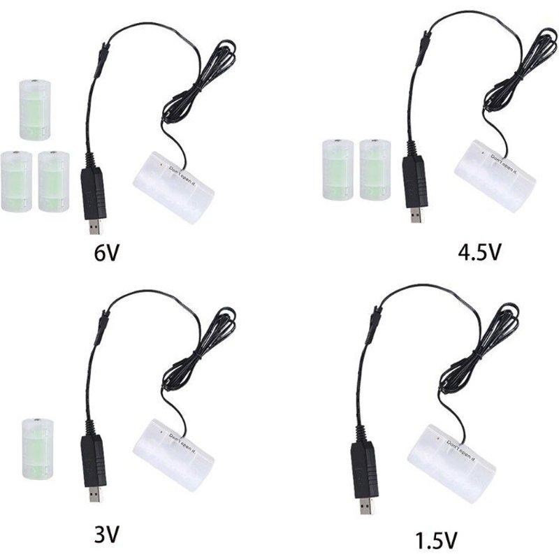 Câble éliminateur de batterie USB vers D, 1 à 4 pièces, remplacement de piles de taille D 1.5V pour horloges, télécommandes jouets appareil électronique