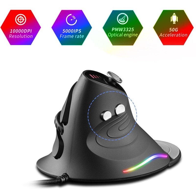 souris optique de jeu verticale, C-10 DPI, 5 Modes, lumière LED RGB, pour Gamer sur ordinateur de bureau et portable