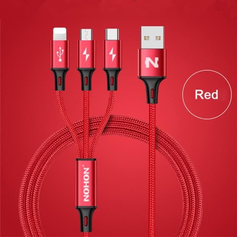 3 en 1 Câble Micro USB Type C 8Pin pour iPhone 8 7 6 6S Plus iOS 10 9 8 Samsung Nokia USB câbles de charge rapide cordonrouge