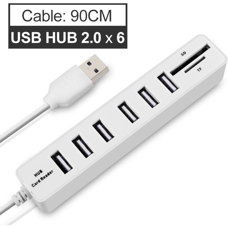 Blanc USB 2.0 6 Port - Multi USB Hub 3.0 séparateur 2.0 USB 3.0, avec 3 / 6 Ports, lecteur de carte Micro TF/SD, haute vitesse, accessoires d'ordinateur pour PC