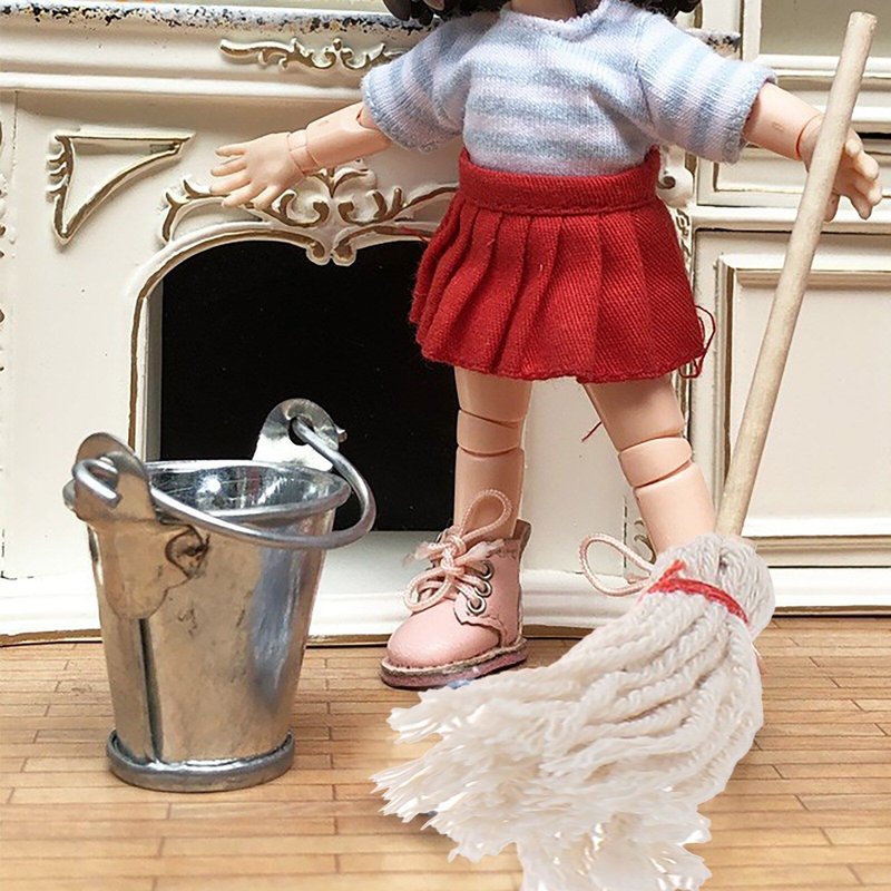 Kit de bricolage de noël, ensemble de jouets miniatures pour maison de poupée, Mini seau et serpillière, ornements de bureau, décor pour nouvel an