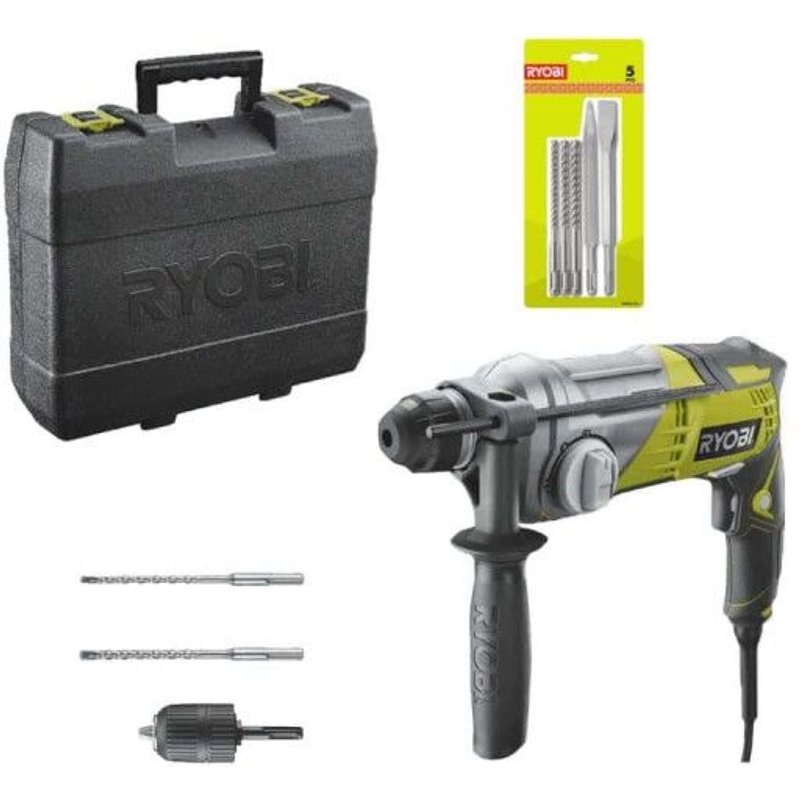 Pack Marteau perforateur RYOBI SDSPlus 680 W RSDS680-KA2 - Kit 3 forets RYOBI plus 2 burins SDS+ - RAKSP05
