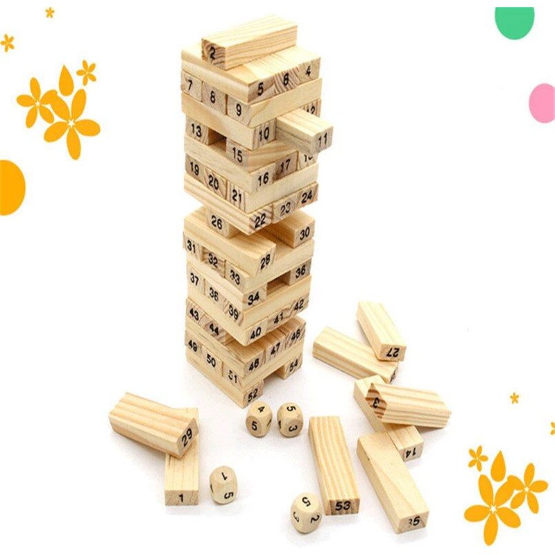 Tour De Construction En Bois Montessori Pour Enfants, 54 Pièces, Jeu De Société Empileur De Dominos Arc-En-Ciel, Haute Qualité, Jouets Éducatifs