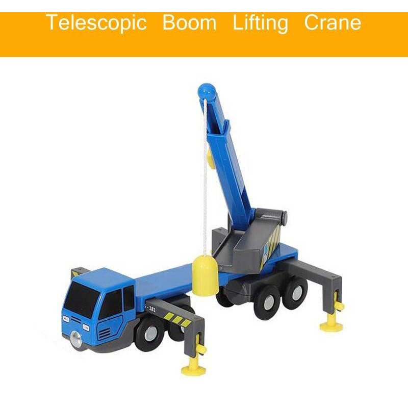 Grue De Levage À Flèche Télescopique Moulée Sous Pression, Inertie, Véhicule D'Ingénierie À Poussée Manuelle Compatible Avec Les Jouets De Voie De Train En Bois Pour Enfants
