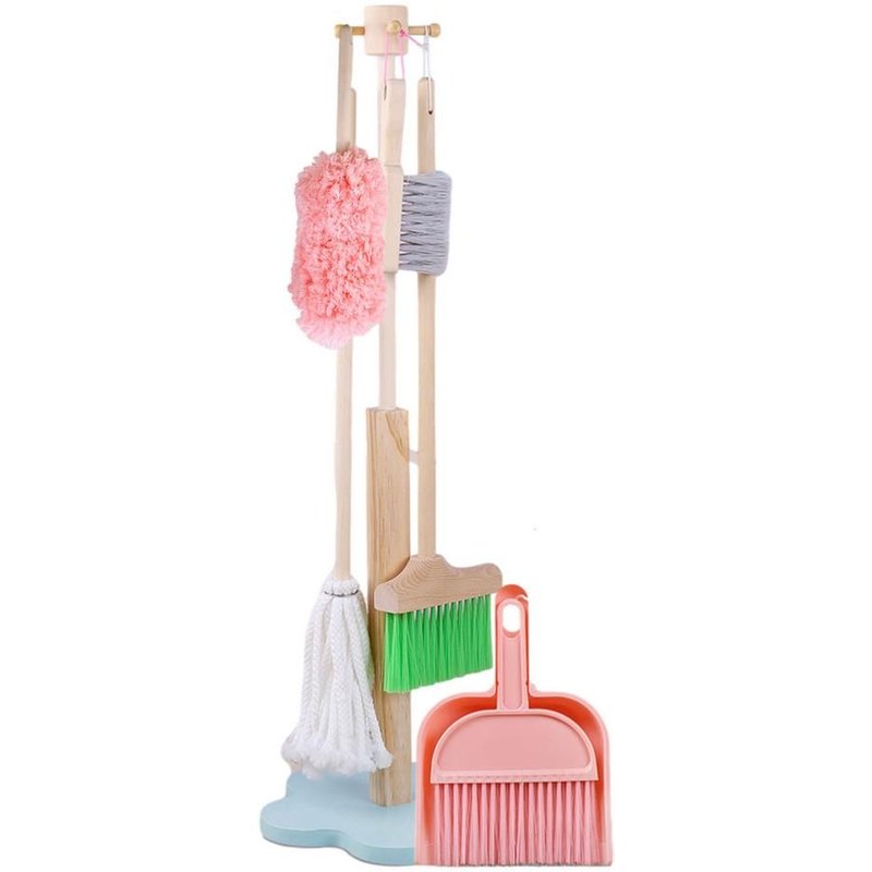 Ensemble De Jouets De Nettoyage De Maison De Balayage Pour Bébé, Maison De Jeu, Balai En Bois, Pelle À Poussière, Serpillière, Cadeaux Pour Enfants Garçons Et Filles