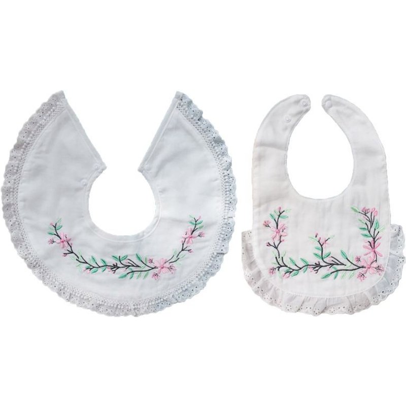 Bavoir Brodé En Coton Pour Bébé, 2 Pièces, Serviette De Salive Imperméable Anti-Salissure
