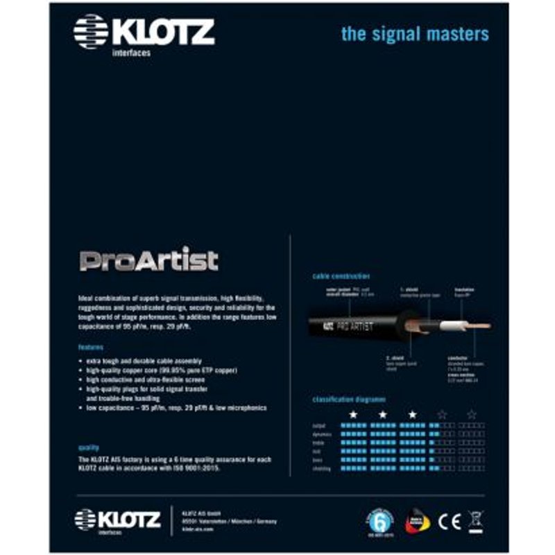 Câble Jack TS / Jack TS or PRO ARTIST 6m