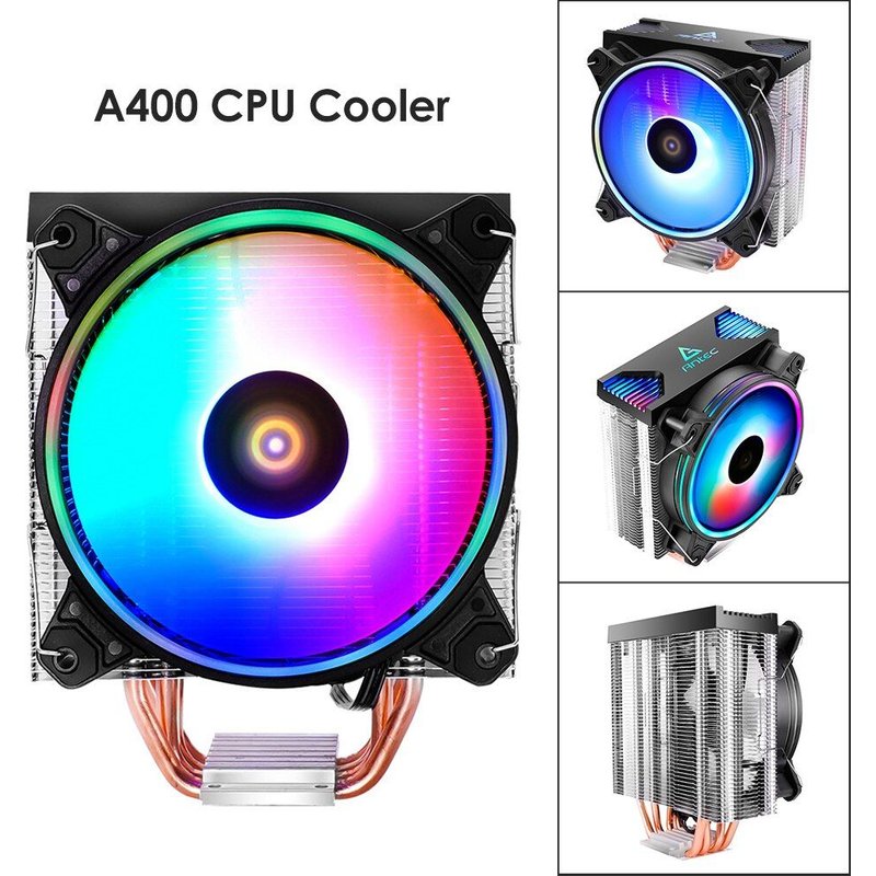 Refroidisseur de processeur A400, 4 tuyaux de chaleur, ventilateur, RGB, tour unique, 120mm, pour LGA 1151 1150 1155 1156 AM4 AM3 + AM2 FM2 + FM2 FM1