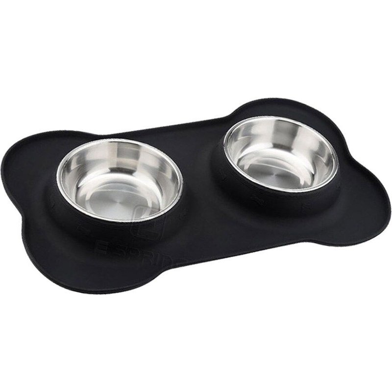 Double Bol Anti-Débordement En Acier Inoxydable Pour Animaux De Compagnie, Tapis En Silicone, Pas De Déversement, Chats, Chiens, Bol D'alimentation, Chiot, Eau Potable, Mangeoire