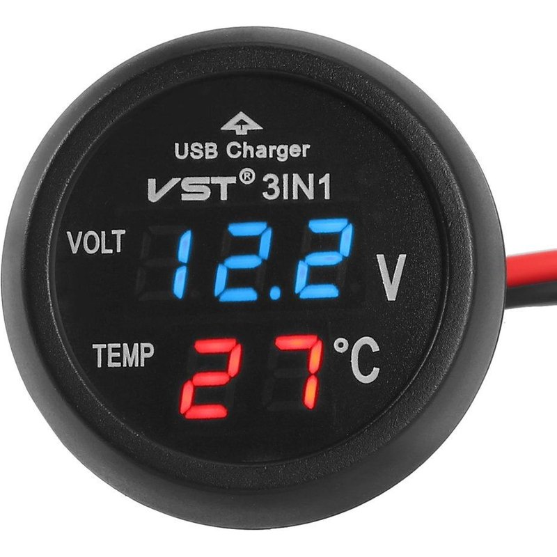 Moniteur de batterie de voiture 3 en 1 LED USB 12V/24V, voltmètre, thermomètre, affichage numérique LCD, double affichage