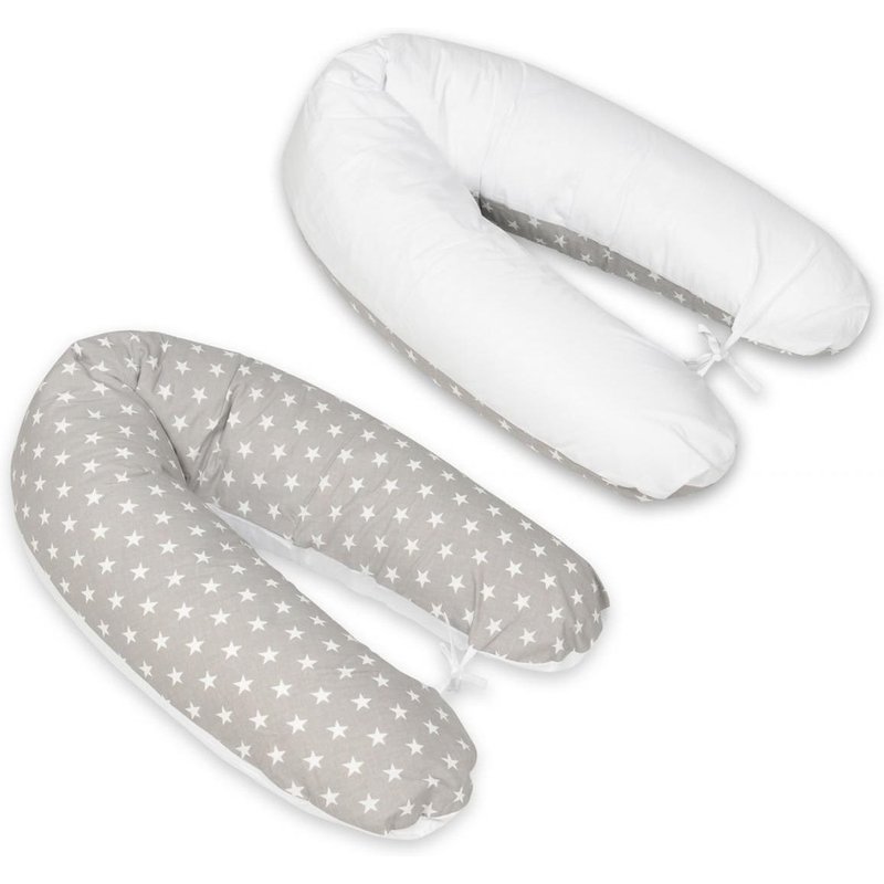 Coussin Maternit Pre/Post Natal Usages Multiples Toiles Blanches Sur Fond Gris Blanc