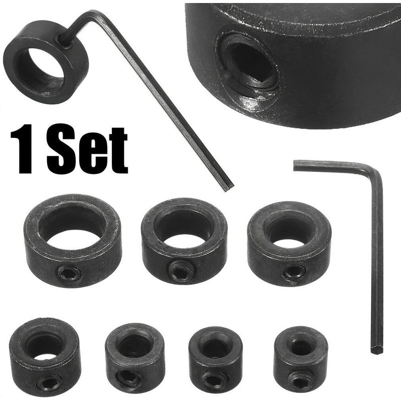 Mèches en acier au carbone, colliers d'arrêt durables en profondeur, chevilles à anneaux + clé hexagonale pour le perçage du bois 7 pièces