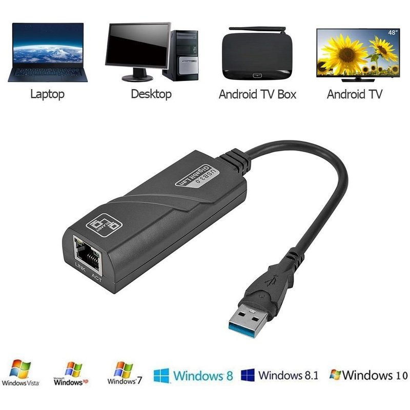 Mini adaptateur Ethernet USB 3.0 Gigabit vers RJ45 Lan carte réseau pour Windows 10 8 7 XP ordinateur portable PC