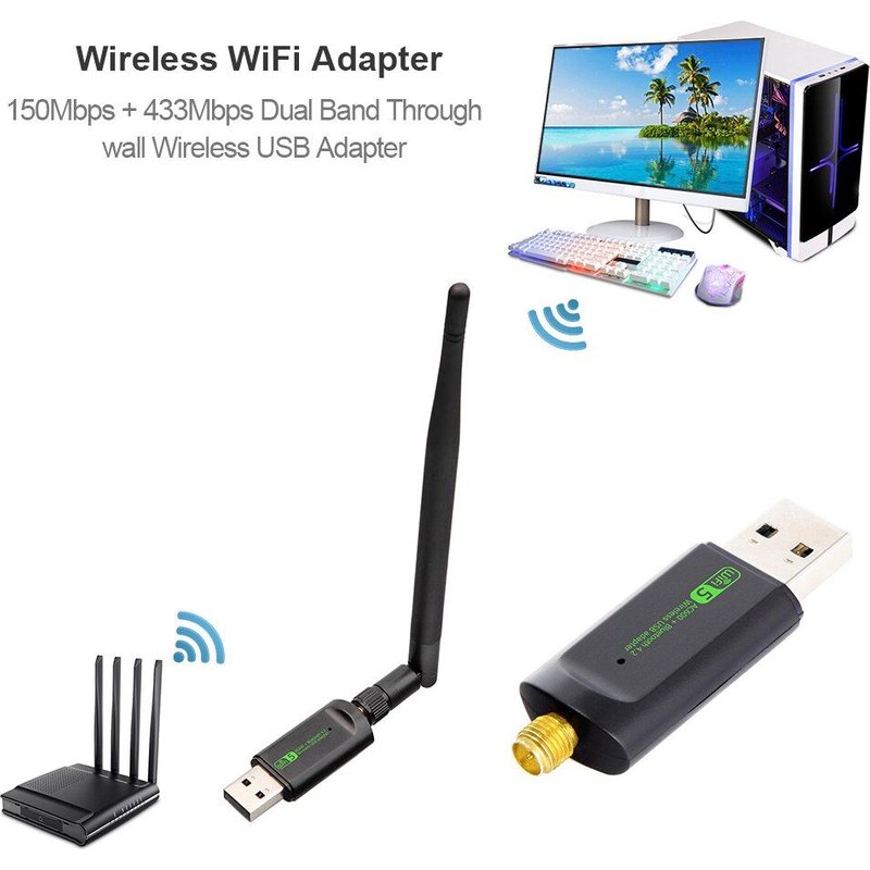 Adaptateur USB WIFI sans fil RTL8821, 600Mbps, carte réseau 2.0 B/g/n LAN avec antenne rotative