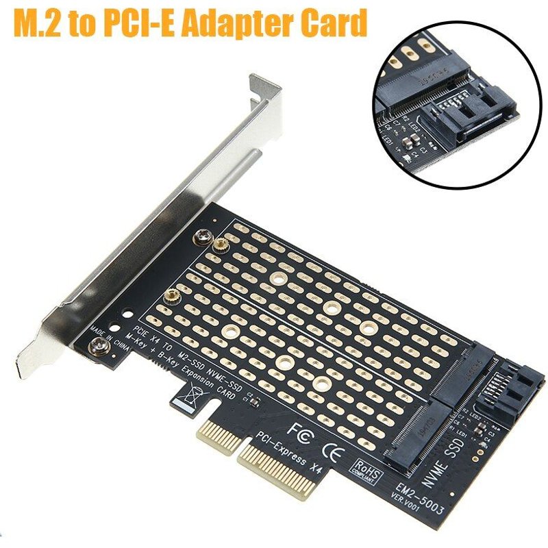 Adaptateur M.2 NGFF vers ordinateur de bureau, carte PCI-E x4 x8 x16 NVME SATA Dual SSD Express avec supports de montage et circuit imprimé dissipant la chaleur