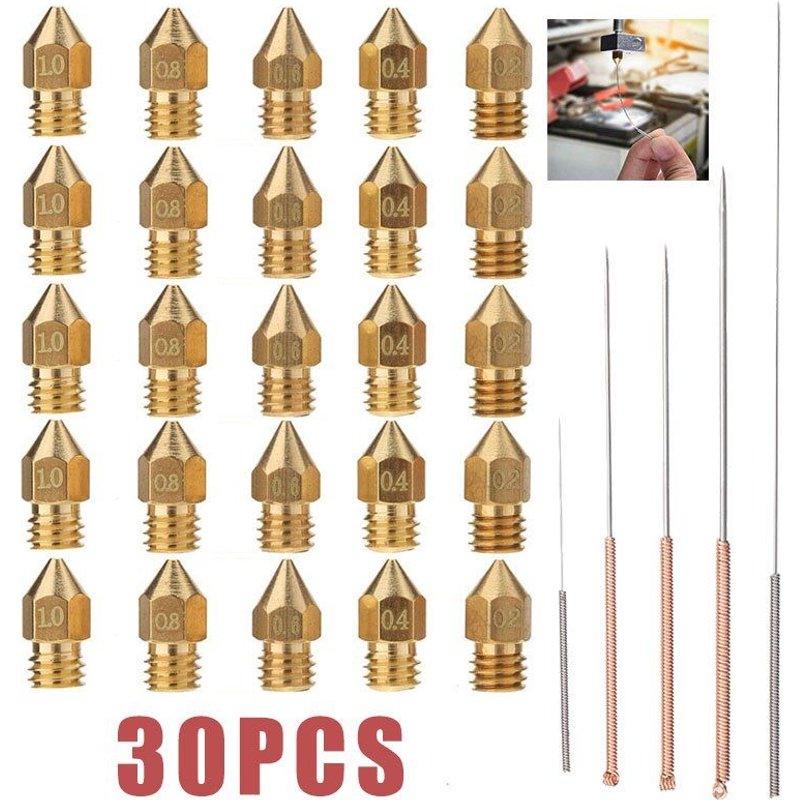 Buses De Nettoyage D'Imprimante 3d, 30 Pièces, Aiguilles En Laiton, 5ps, En Acier Inoxydable, Pour Extrudeuse Cr10 Mk8