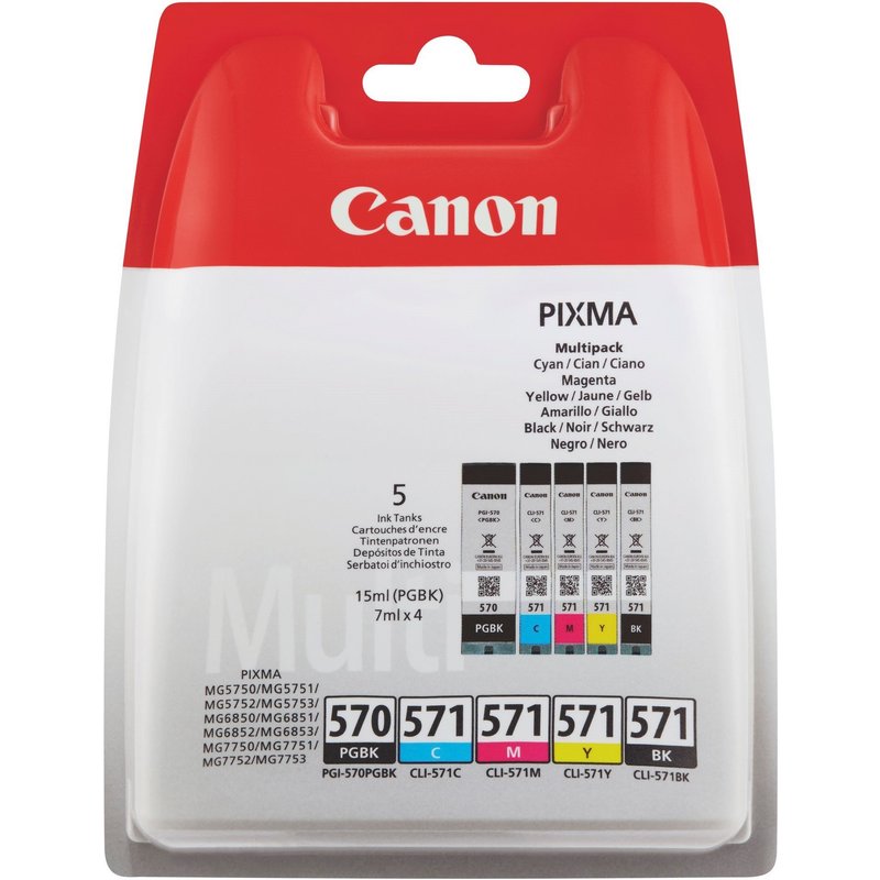 Canon PGI-570 / CLI-571 - Pack de 5 cartouches d'encre originales - noir, noir photo, cyan, magenta, jaune - pour Canon PIXMA TS