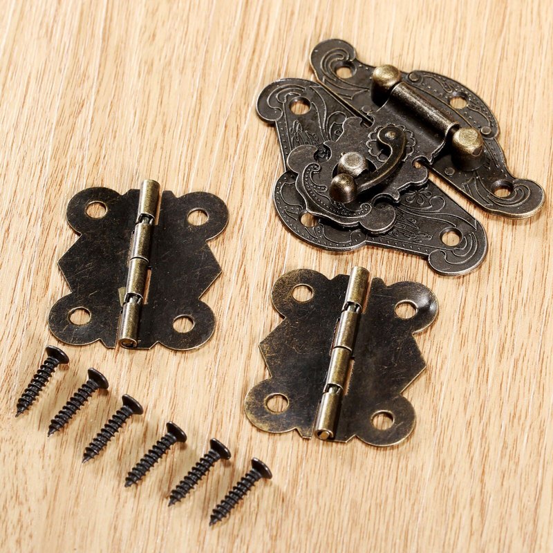 Charnière de meuble en Bronze Antique, avec vis, pour boîte en bois, quincaillerie Vintage, 3 pièces/ensemble