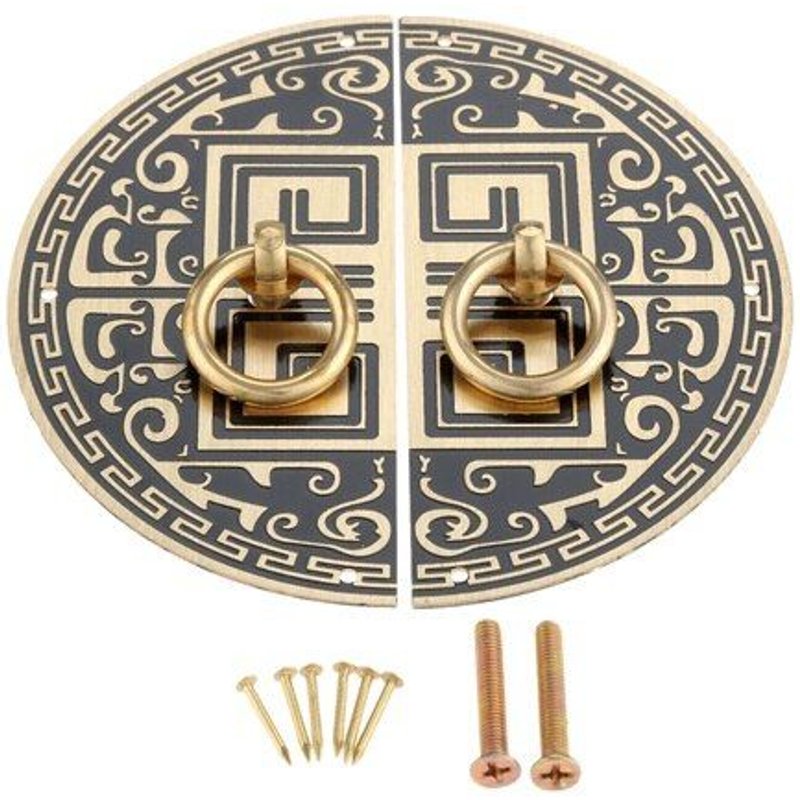 Poignée de porte de garde-robe, plaque de porte ronde en cuivre 11cm 14cm poignée de meuble Antique chinois raccords en cuivre 1 paire