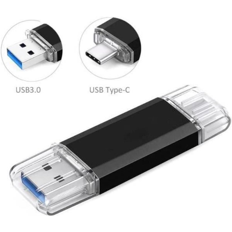 Clé USB 128 Go Type C 2 en 1 USB 3.0 OTG Pendrive pour Samsung Huawei-Noir