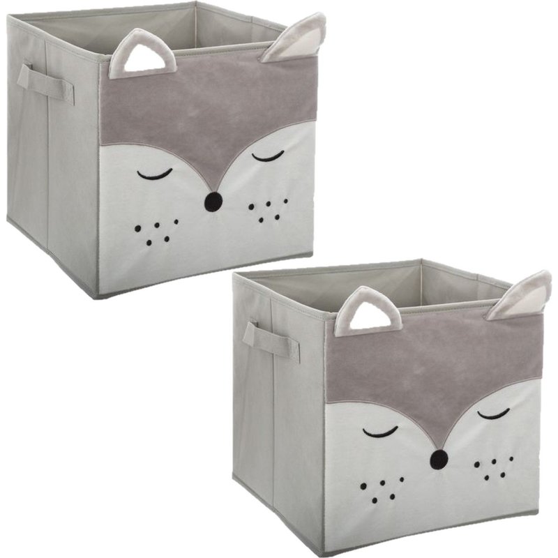Lot De 2 Boîtes De Rangement Enfant Design Velours Douceur - L. 29 X L. 29 Cm - Gris