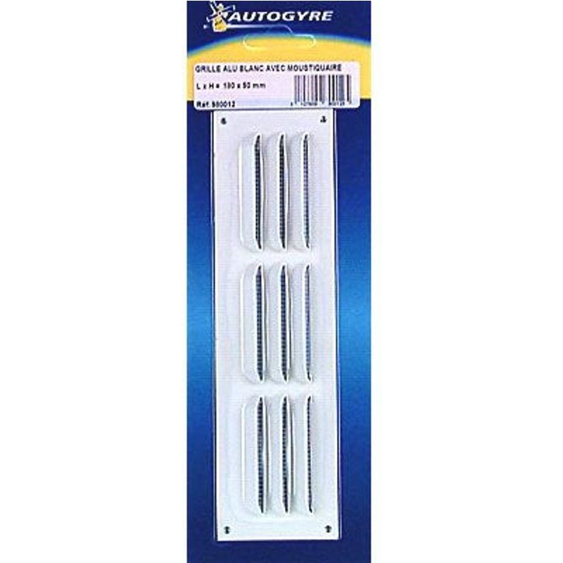 Grille d'aération alu Autogyre à persiennes avec moustiquaire blanche 180 x 50 mm