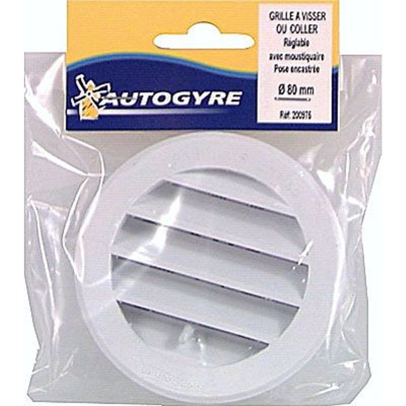 Grille d'aération pvc Autogyre à encastrer réglable avec moustiquaire blanche - 80 mm