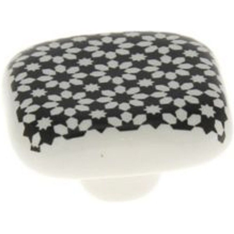 Poignée bouton céramique carreau ciment fleur noir