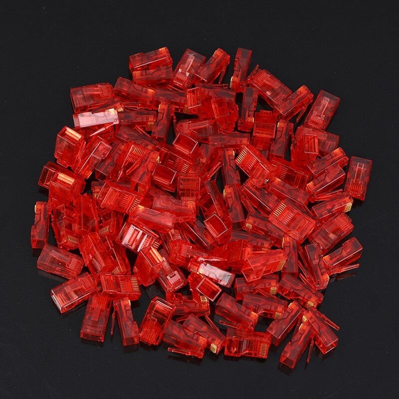 Lot de 100 câbles Ethernet RJ45 8 broches, Module, connecteur réseau, RJ-45 têtes en cristal Cat5 Cat5e