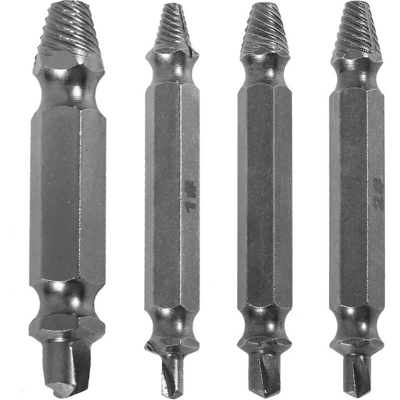 Extracteur de vis cassées en acier, extracteur de boulon endommagé Double face, ensemble facile à retirer, jeu de Guide de forets 4 pièces/ensemble