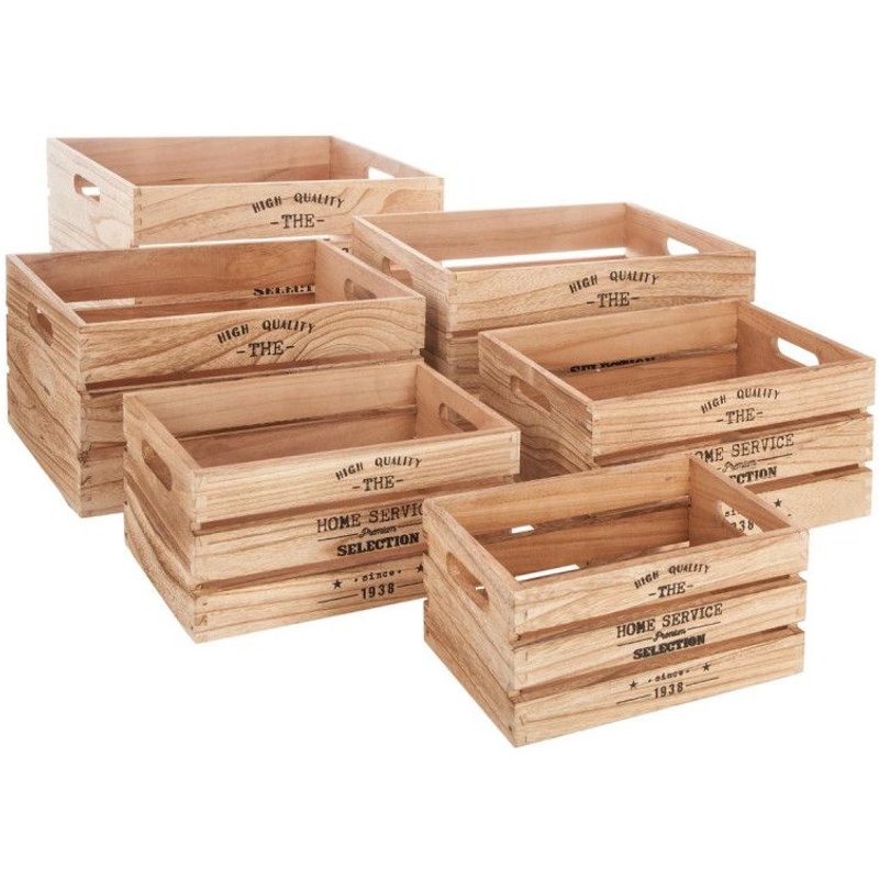 Lot De 6 Caisses Cagette Déco Atmosphera - Lot De 6 Caisses Cagette Déco Factory Naturel-Factory Naturel - Beige