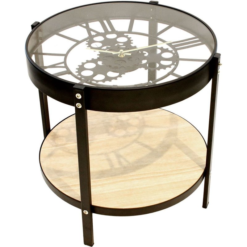 Table D'appoint Horloge - Diamètre 40,50 Cm - Bois Et Noir.