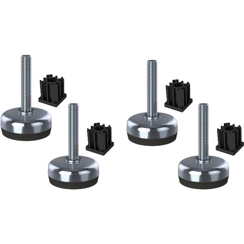 Stainless foot 10x50x50mm, base has rubber pad + inserts 40x40x1.2mm -Set of 4