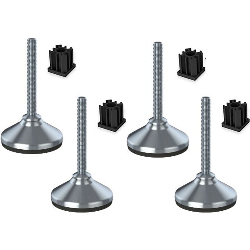 Stainless foot 12x150x80mm, base has rubber pad + inserts 40x40x1.2mm -Set of 4