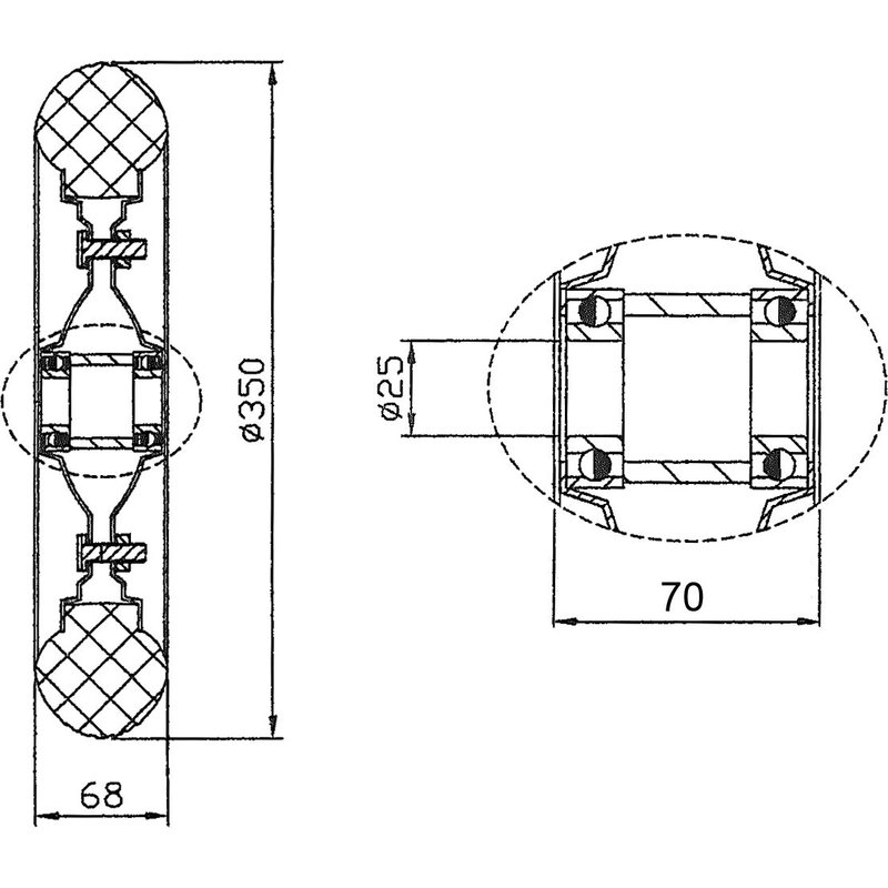 350mm wheel with black rubber on pressed steel centre