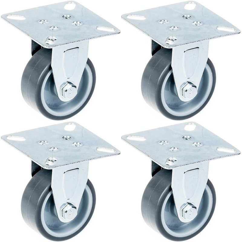 50mm 2" castor grey rubber tyre, fixed, 160kg capacity, set of 4