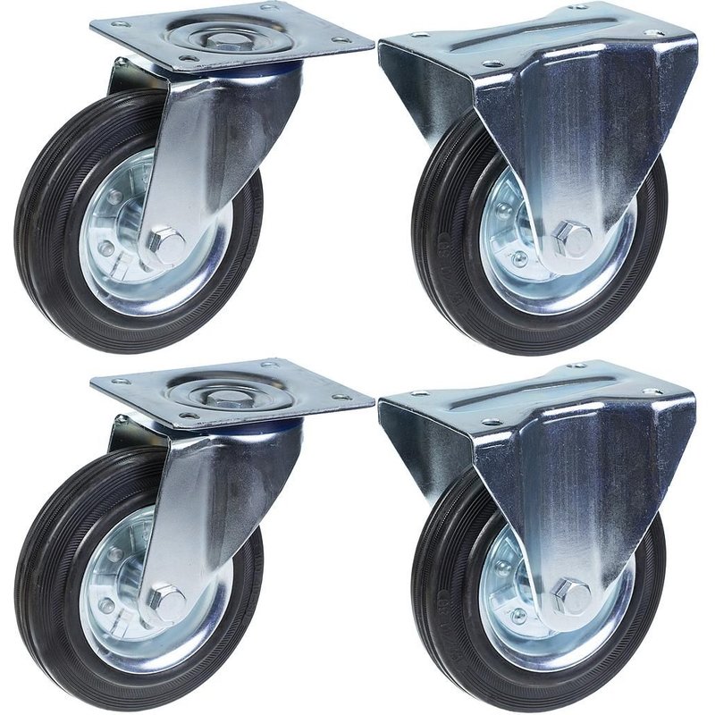 200mm 8" castor rubber tyre, swivel & fixed, strong 800kg capacity, set of 4