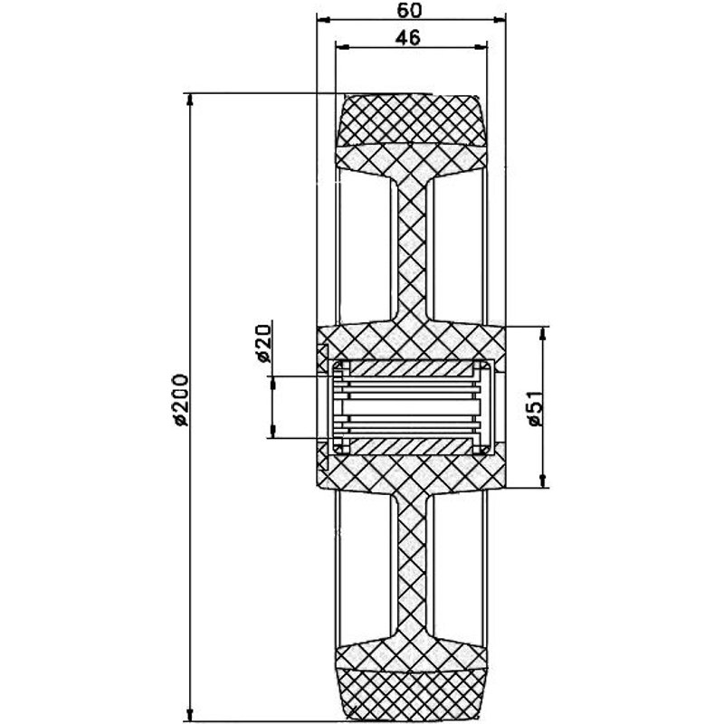 200mm wheel with blue elastic rubber on nylon centre